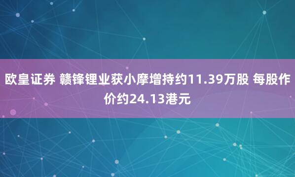 欧皇证券 赣锋锂业获小摩增持约11.39万股 每股作价约24.13港元